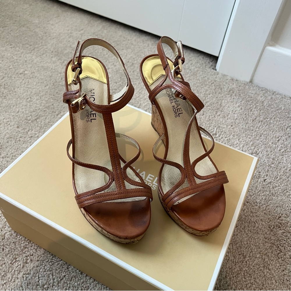 Michael Kors Brown Strappy Wedge Sandals